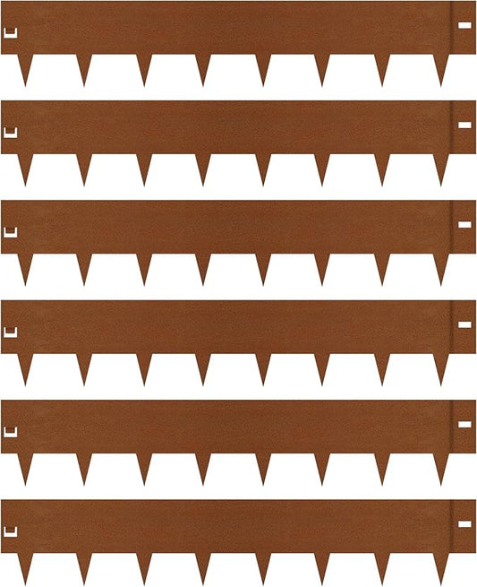 Worth Garden 6-Pack 8" H. Corten Steel Landscape Lawn Edging (20Ft Total) - Rust Patina Finish 18-Gauge Bendable Metal Strips - Hammer-in Edging Border - Buckle Connection - Yard Pathway Divider
