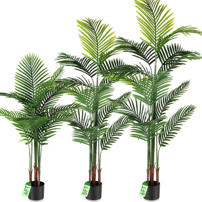 Jexine 3 Pack Artificial Areca Palm Plant Fake Palm Tree, Faux Plant for Home Decor Indoor Outdoor Faux Areca Palm Tree in Pot for Home Office Housewarming Gift Modern Decoration (4 Ft,5 Ft,6 ft)