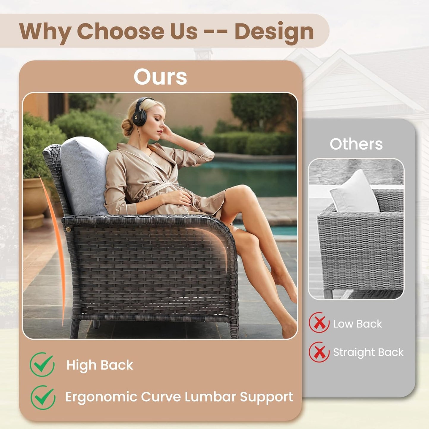 HOOOWOOO Patio Furniture Set,4 Pieces Outdoor Conversation Set,All Weather Wicker Loveseat Sofa Set with High Back Chairs Table,Light Gray