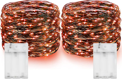Dazzle Bright Fairy String Lights, Total 40FT 120LED Copper Wire Battery Operated Waterproof Lights, Halloween Decorations for Indoor Home Outdoor Garden Patio Yard Party Decor (Orange, 2)