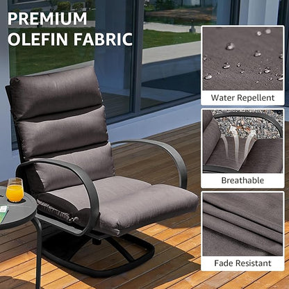 NATURAL EXPRESSIONS Patio Bistro Set, 3 Piece Outdoor Swivel Glider Rocking Chairs, Conversation Furniture with 2 Highback Rockers, 1 Table and 5" Cushion for Backyard,Porch,Yard,350lb. (Dark Grey)