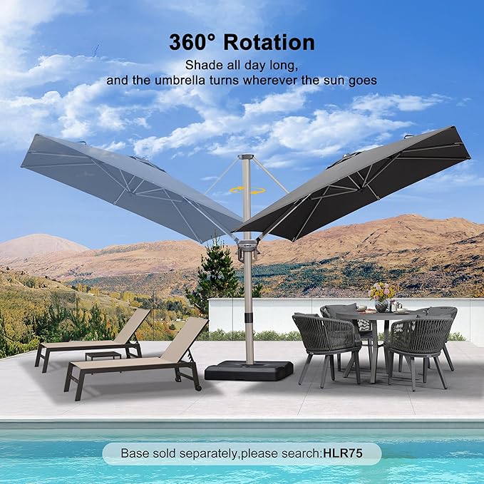 PURPLE LEAF 8' X 8' Patio Umbrella Outdoor Cantilever Umbrella, Aluminum Offset Umbrella with Champagne Frame and 360° Rotation for Pool Deck Garden, Grey