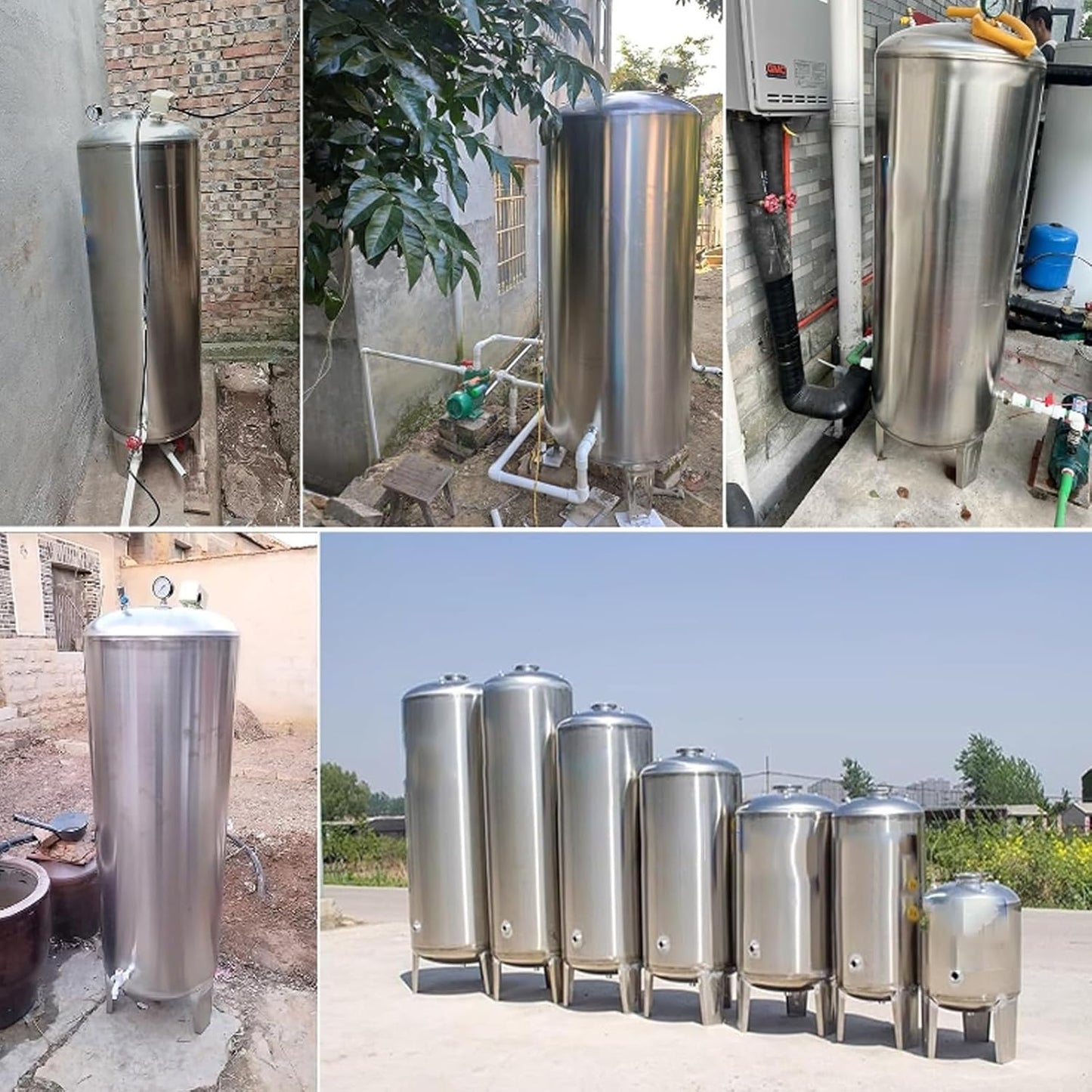 Water Supply System, Fully Automatic Well Water Storage Tank, Stainless Steel Pressure Tank with mounting Fittings for Well/Industrial Cleaning/Garden Watering(400L/105.6gal)