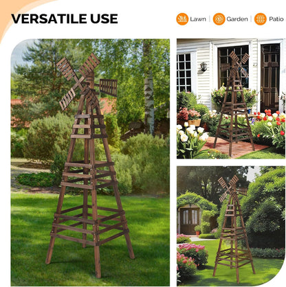 VINGLI Outdoor Yard Windmill, Wooden Wind Spinner for Garden Lawn Yard Patio Decoration (Carbonized Wood, Large)