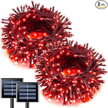 JMEXSUSS 2 Pack Red Christmas Lights Outdoor, Total 200 LED 66 FT Red Solar Lights for Outside, Solar String Lights Outdoor for Christmas Tree Yard Garden Decor