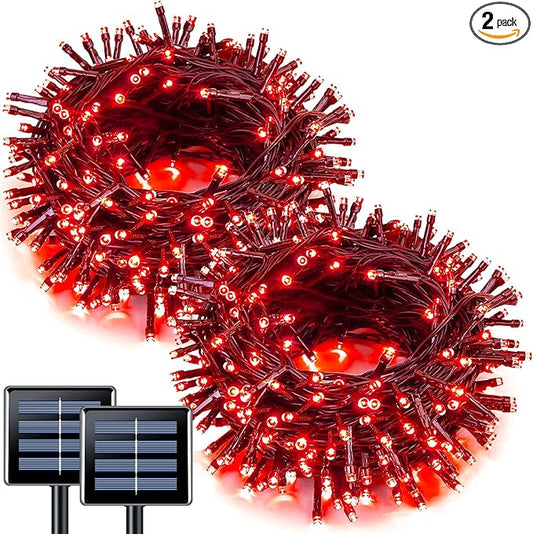 JMEXSUSS 2 Pack Red Christmas Lights Outdoor, Total 200 LED 66 FT Red Solar Lights for Outside, Solar String Lights Outdoor for Christmas Tree Yard Garden Decor