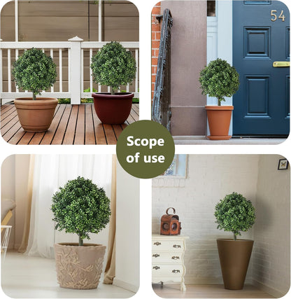 28" Artificial Boxwood Topiary Ball Trees with Ground Spike for Outdoor,Set of 2 UV Resistant Artificial Shrub Bushes,Artificial Plants,Fake Boxwood Plants for Indoor, Garden, Yard,Patio Décor