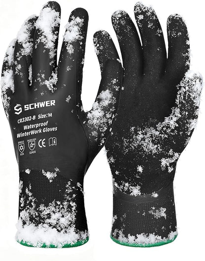 Schwer Waterproof Winter Work Gloves, ANSI A2 Cut Resistant Freezer Gloves for Outdoor Cold Weather Keep Hands Warm, Thermal Insulated Gloves for Shoveling Snow, Ice Fishing, Super Grip, M