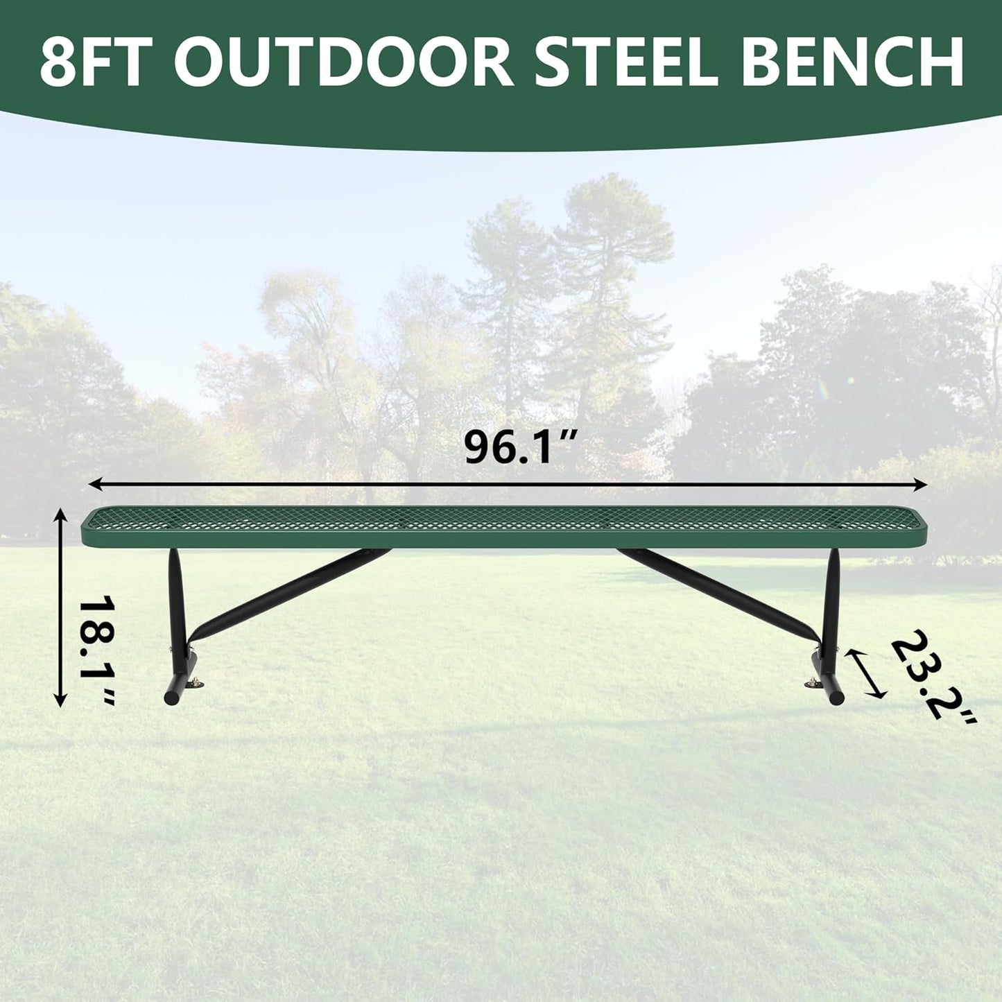 96" L Outdoor Metal Benches, Heavy Duty Garden Park Bench for Outside, Porch Chair Sports Backless Commercial Benches Mesh Bench for Shopping Mall, Store, Lawn, Park, Patio, Deck, Garden