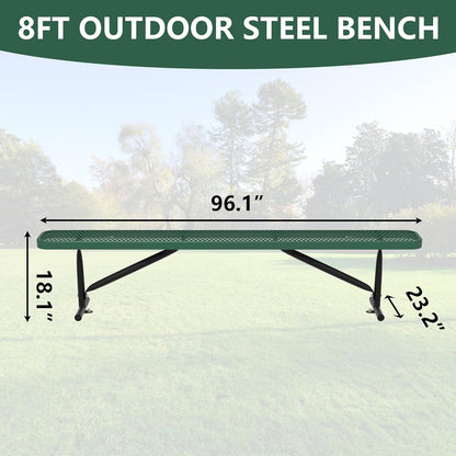 96" L Outdoor Metal Benches, Heavy Duty Garden Park Bench for Outside, Porch Chair Sports Backless Commercial Benches Mesh Bench for Shopping Mall, Store, Lawn, Park, Patio, Deck, Garden
