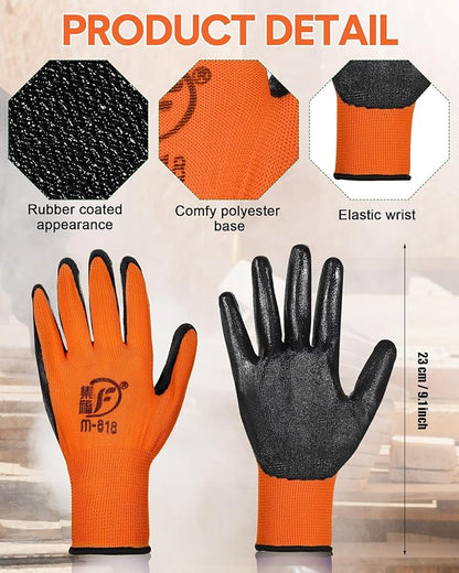 Nuogo 24 Pairs Gardening Gloves for Men Women Rubber Coated Landscaping Work Gloves Safety Work Construction