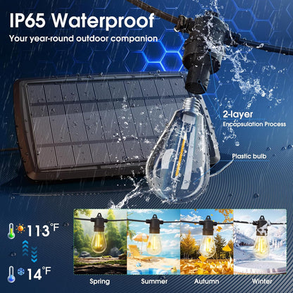 KYY 54(48+6) FT Solar String Lights Outdoor with USB Port Remote, Waterproof and Shatterproof Patio with Solar Powered Panel, LED Vintage Edison Bulbs, Heavy-Duty and UL Listed Market Lights