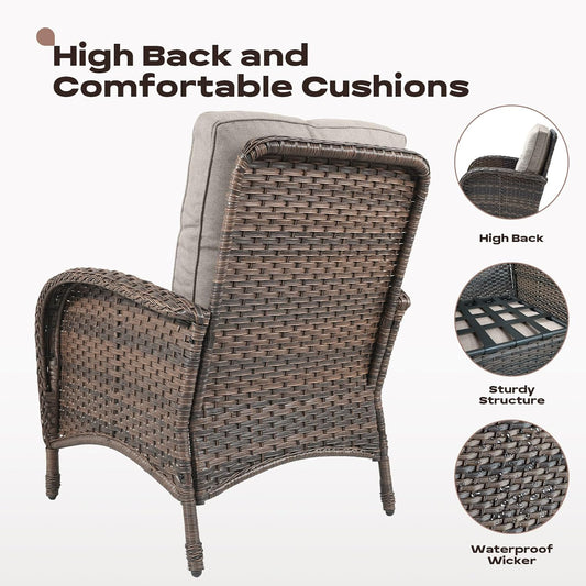 5 Piece Patio Furniture Set - Wicker Balcony Furniture Set with Hidden Ottomans, Rattan Outdoor Patio Chairs with Side Table for Porch Deck Poolside Garden Brown/Beige