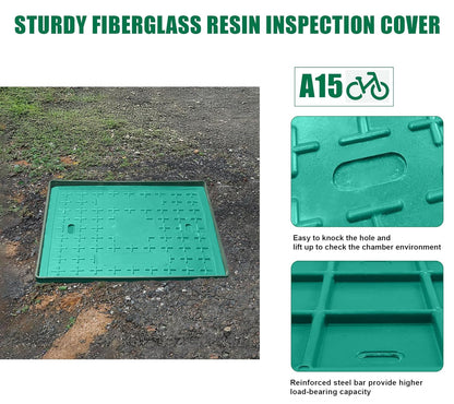 2 Sets 16x16x16in Underground Splice Box W/FRP Inspection Cover Deep Enclosure Box Bucket Polyethylene Distribution Pit Access Electrical Junction Box Drillable Tapered Wiring Box for Cable