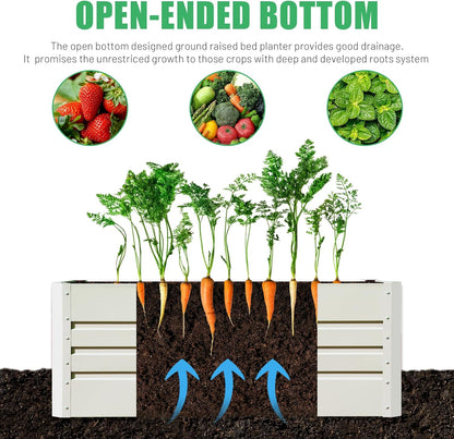 SnugNiture 4x2x2FT Raised Garden Bed Galvanized Planter Garden Boxes Outdoor, Deep Root Planter Raised Bed for Vegetables Flowers Herbs,Beige White