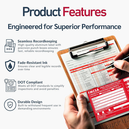 100 Pack Buck Aluminum Annual Vehicle Inspection Label with Punch Boxes, 2 Mil Red FMCSA Self Adhesive Sticker, DOT Compliant, Weatherproof, Tear Resistant, Easy to Write On, 6" x 3.5" - Made in USA