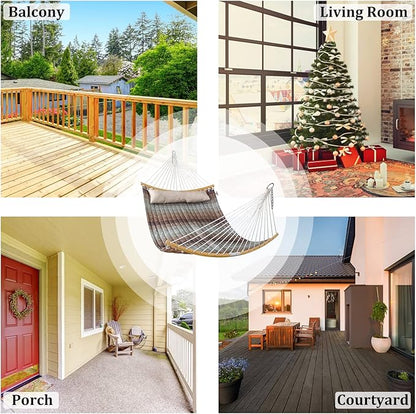 Double Hammock, 11 FT Quilted Fabric 2 Person Hammock for Outside with Pillow, Folding Curved Spreader Bar, Chains, Carrying Bag, Indoor Outdoor, 450 IB Capacity, Aqua Green