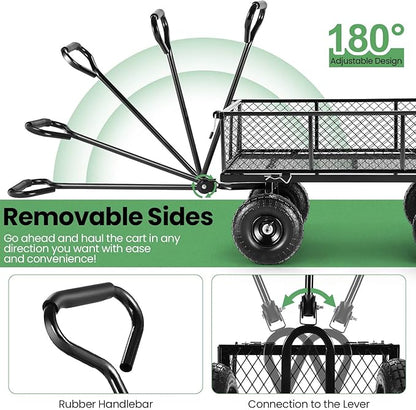 Homdox MAX 880LB Garden Cart, Heavy Duty Garden Wagon, Mesh Foldable Garden Cart, Pullable Gardens Wagon with 180° Rotating Handle, Collapsible Garden Carts for Yard Beach Farm, Black with Bag