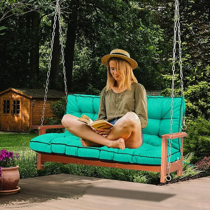 Swing Replacement Cushions with Backrest, 2 or 3 Seater Waterproof Non-Slip Overstuffed Swing Pad, Indoor/Outdoor Bench Cushion for Porch Chair Swing Garden Furniture (Lake Blue, 40 * 70.8in)
