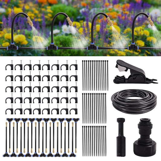 Drip Irrigation Kit, Flexible 360°Adjustable Watering System with Nozzle Control, Misting Hose for Garden, Greenhouse, Lawn, Yard & Potted Plants (65 Feets)