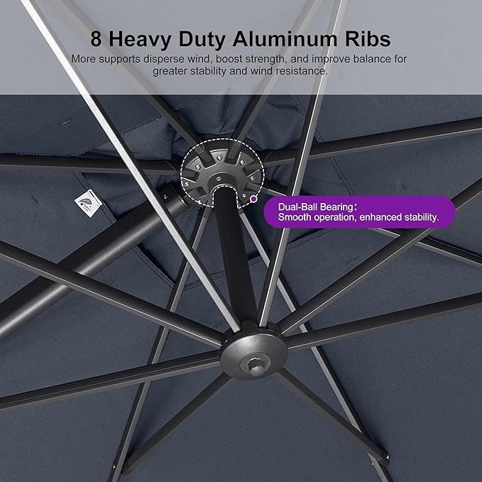 PURPLE LEAF 10 FT Outdoor Umbrella with Base Patio Cantilever Aluminum Umbrella with 3 Years Fade Resistance Recycled Fabric Offset Square with 360-degree Rotation for Deck Pool Garden, Ocean Slate