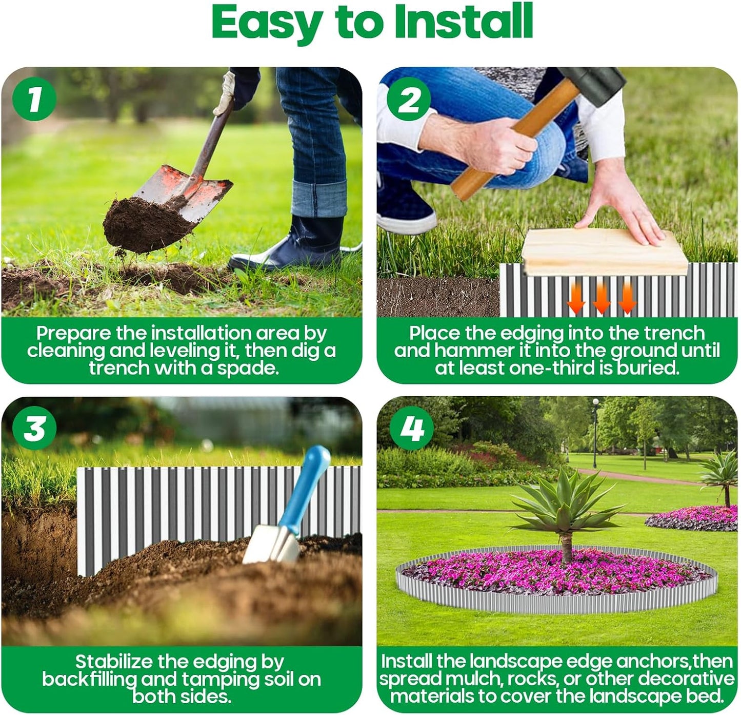 Corrugated Metal Garden Edging, Sturdy Tall Landscape Edging Borders, Perfect DIY for Flower Beds, Lawn and Pathway, Tree Surrounds, Paver Edges (Silver, 10"×20FT)