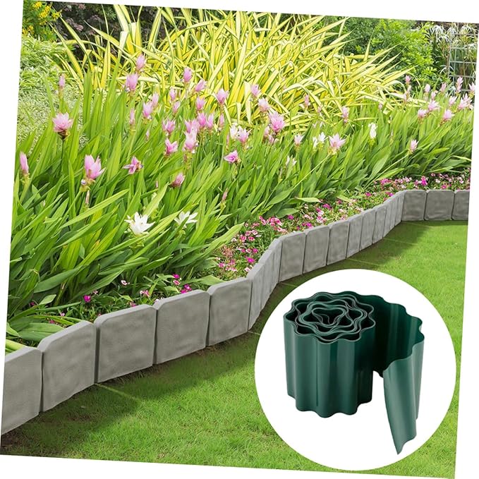 2 Rolls Reusable Plastic Lawn Border Fence Flexible Landscape Edging Kit for Garden Beds and Balconies Decorative Plant Fence Easy DIY Green Garden Trim