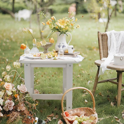 Outdoor Side Table, Small Adirondack Side Table for Adirondack Chair - Indoor Outdoor End Table - HDPS (White)