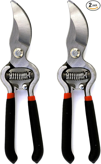 Garden Guru Classic Bypass Pruning Shears Clippers – Heavy Duty Forged Steel Garden Pruners – Safety Lock – Non Slip Comfort Grips – Cuts up to 1” – Professional Bypass Pruners for Gardening (2 Pack)
