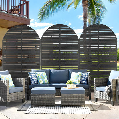 Metal Privacy Screen Outdoor 72" H×47" W,Freestanding Decorative Privacy Screen for Balcony Yard&Garden, Arched Privacy Fence-Black&Louvered