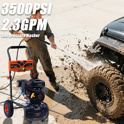 3500PSI Gas Pressure Washer, 2.3GPM Gas Powered High Pressure Washer with 209CC Engine, 4 Adjustable Nozzles, 25 ft High Pressure Hose for Cleaning Walls, Terraces, Vehicles, Gardens (Orange)