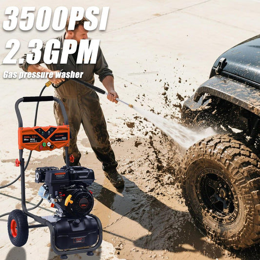 3500PSI Gas Pressure Washer, 2.3GPM Gas Powered High Pressure Washer with 209CC Engine, 4 Adjustable Nozzles, 25 ft High Pressure Hose for Cleaning Walls, Terraces, Vehicles, Gardens (Orange)