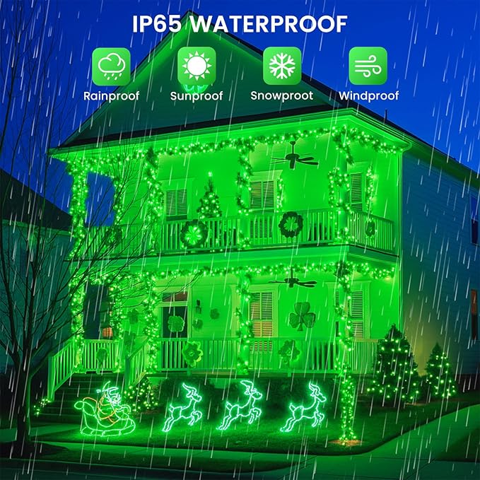 4 Pack 180FT Solar Christmas Lights Outdoor Waterproof, Super Bright 320 LED Solar String Lights with 8 Lighting Modes, Green Wire Twinkle Tree Light for Outside Xmas Party Decorations (Green)