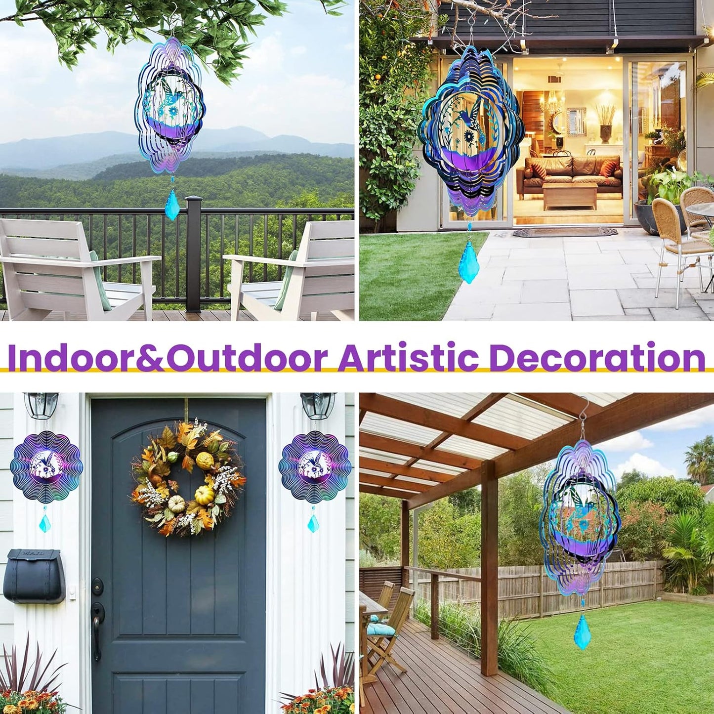 Wind Spinner, Hanging Wind Sculptures,Wind Spinners for Yard and Garden Decor,Yard Decorations Outdoor,Hanging Art Ornaments for Garden Yard Balcony Decor (Hummingbird)