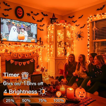 suddus Orange Halloween Lights Outdoor with Remote, 66ft 200 LED Connectable Waterproof String Lights Plug in, Dimmable Clear Wire Fairy Lights for Fall, Thanksgiving, Party, Tree, Garden, Porch Decor