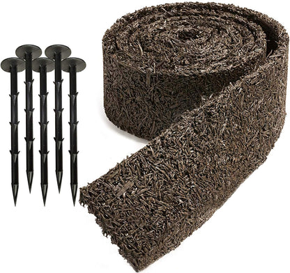 Black Rubber Mulch Border for Landscaping, 10', 120” x 4.5” Roll, Natural-Looking Permanent Garden Barrier for Plants, Vegetables, and Flowers, Recycled and Sustainable, 15 Plastic Anchors Included