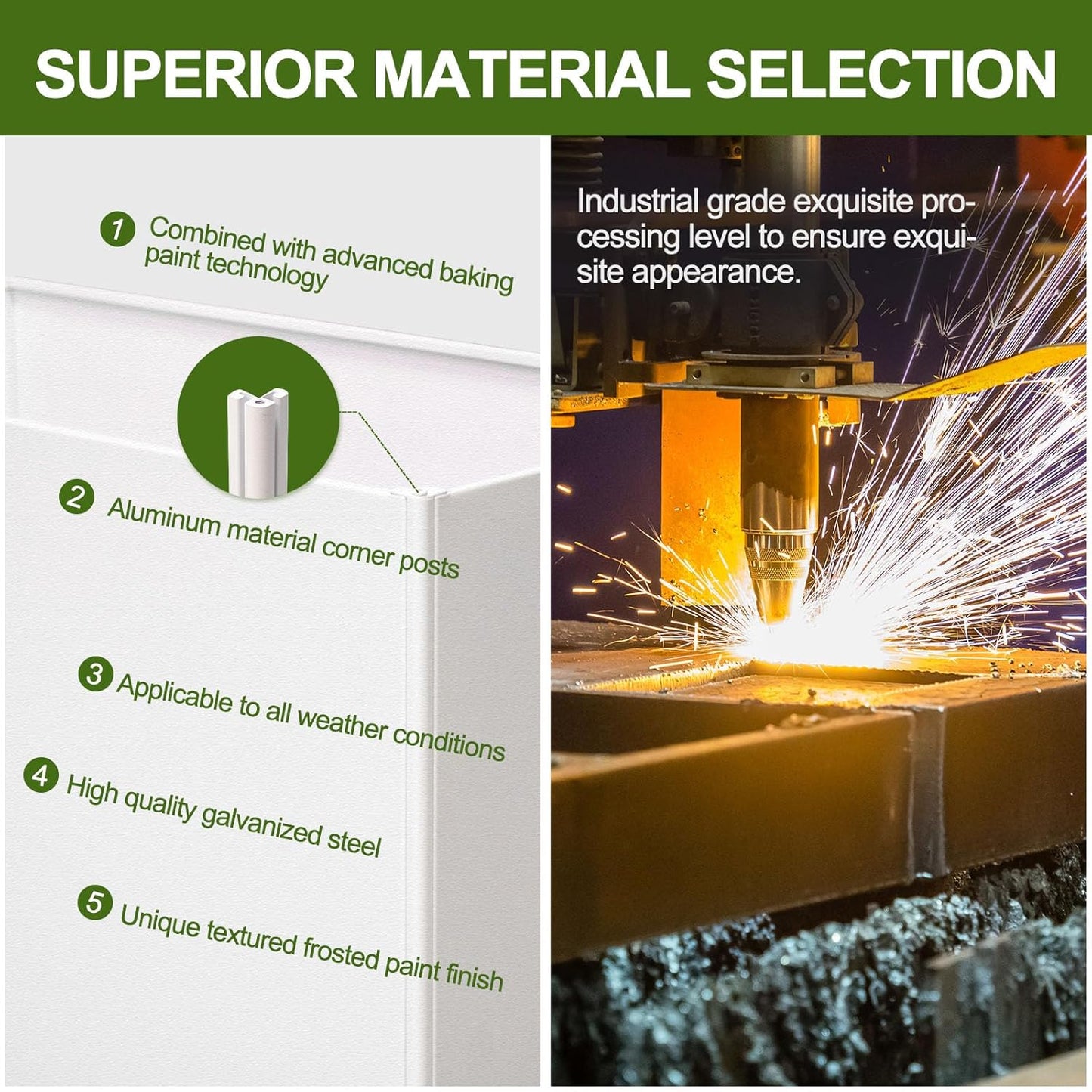 Planter Box Rectangular Block - 16×12×12IN Galvanized Steel Metal Long Box Planter Easy Installation Modern Outdoor Tall Planters All-Weather Use with Drainage Holes for Patio/Porch(White)