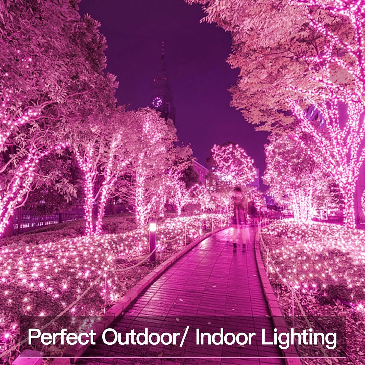 suddus Pink Solar String Lights for Outside, 2 Pack Total 66ft 200 Led Pink Fairy Light Outdoor, 8 Modes Solar Twinkle Light for Halloween Decor, Fence, Patio, Yard, and Party