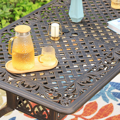 Sophia & William 6-Person Cast Aluminium Outdoor Dining Table Rectangular, Patio Bistro Table with 1.97" Umbrella Hole, Bronze