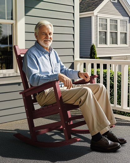 SERWALL Oversized Outdoor Rocking Chair Set of 2, HDPE Rocker for Adults, Patio Rocking Chairs for Porch, Crimson Red
