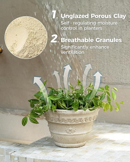 Bamworld 7 Inch Plant Pots for Indoor Outdoor Plants Embossed Flower Pots with Drainage Unglazed Porous Ceramic Planter Pot for Plants Clay Pot for Succulent Room & Office Decor