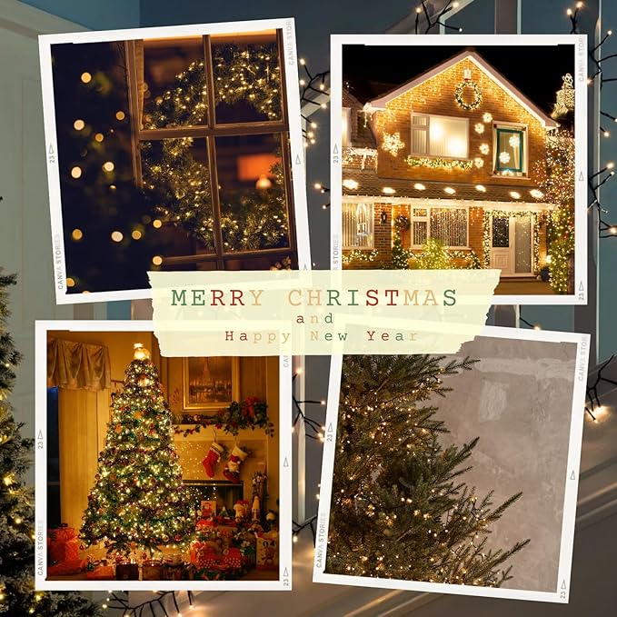 Upgrade 2Pack 200LED Solar String Lights for Outside, 66FT Solar Christmas String Lights Outdoor with 8 Modes, IP65 Waterproof Outdoor Twinkle Light, Garden Xmas Tree Christmas Decoration, Warm White