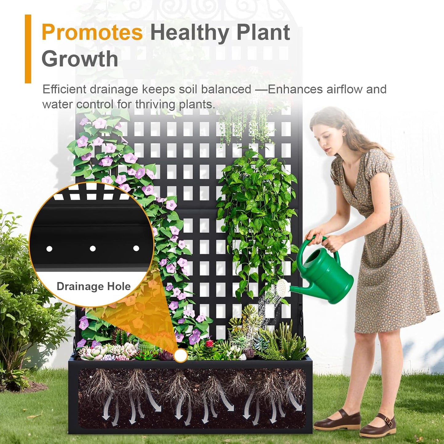 Metal Raised Garden Bed with Trellis, 79"x40"x11.8" Planter Box Outdoor with Privacy Screen Fence for Patio, Freestanding Garden Planter with Drainage Holes for Climbing Plants Flower Vegetable