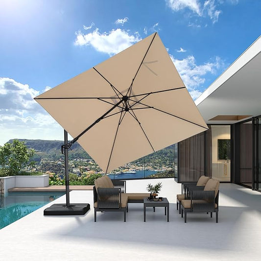 PURPLE LEAF 10' X 10' Left-right Tilting Patio Umbrella Outdoor Cantilever Swivel Square Umbrella with Tilt Aluminum Offset Umbrella with 360-degree Rotation for Garden Deck Pool Patio Beige