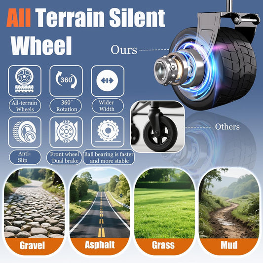 Collapsible Wagon Cart with Silent All-Terrain Wheels, Foldable Heavy Duty Beach Wagon with 330LB,Folding Cart with Cup Holders and Brakes for Camping, Garden,Shopping,Sports Black