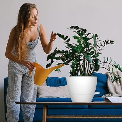 10 inch Self Watering Planters, 2 Pack Large Plastic Plant Pots with Deep Reservior and High Drainage Holes for Indoor Outdoor Plants and Flowers, White