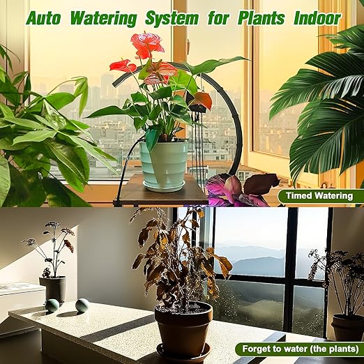 Automatic Drip Irrigation System, Indoor Plant Self Watering Devices for Vacation,Auto Plant Waterer,Drip Irrigation Timer for Potted Plants Indoor Garden Greenhouse (10 Pots,Adjustable Dripper)
