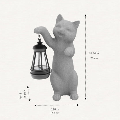 Garden Decoration, Figurine, Lawn Statue, Sculpture Ornament, Animal Figurine - Cat Resin Statue with Lantern (Hand)