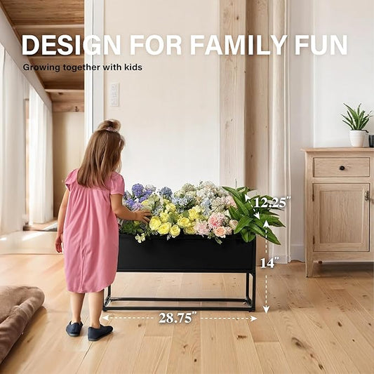 Cocoyard Elevated Planter Box - Durable Raised Garen Bed with Drainage Holes for Tall Plants, Herbs, and Flowers - Indoor or Outdoor Rectangular Planter. Modern Décor (Black, 28.75" L x 14" H)