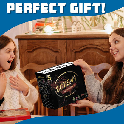 Bonsai Starter Kit, 5 Seeds Growing into Blue Spruce, Chinese Boxwood, Dawn Redwood, Flame Tree and Judas Tree, Including Complete Gardening Tools with A Gift Box, Christmas Gifts for Women